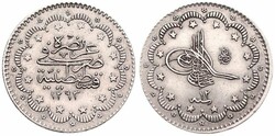 Turkey, Sultanate, Abdul Hamid II, 5 Kurush Silver AH1293/12, Toughra ...