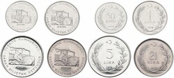 Turkey, Republic, 50 Kurus, 1, 2-1/2 & 5 Lira Stainless Steel ...