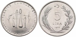 Turkey, Republic, 5 Lira Stainless Steel 1977, F.A.O. - Stylized ...