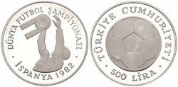 Turkey, Republic, 500 Lira Silver 1982, World Soccer Championship, ...