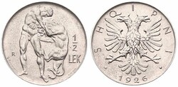 Albania, Kingdom, King Zog I, 1/2 Lek Nickel 1926R, Hercules ...