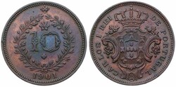 Azores, Portuguese Administration, Carlos I, 10 Reis Copper 1901, ...