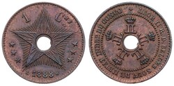 Congo Free State, Royal Domain, Leopold II, 1 Centime Copper 1888, ...