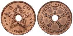 Congo Free State, Royal Domain, Leopold II, 2 Centimes Copper 1888, ...
