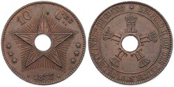 Congo Free State, Royal Domain, Leopold II, 10 Centimes Copper 1887, ...