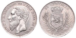 Congo Free State, Royal Domain, Leopold II, 50 Centimes Silver 1887, ...