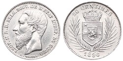 Congo Free State, Royal Domain, Leopold II, 50 Centimes Silver 1896, ...