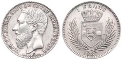 Congo Free State, Royal Domain, Leopold II, 1 Franc Silver 1887, ...