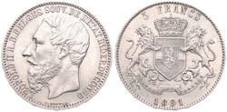 Congo Free State, Royal Domain, Leopold II, 5 Francs Silver 1891, ...