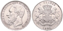 Congo Free State, Royal Domain, Leopold II, 5 Francs Silver 1896/4, ...