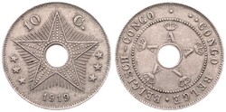 Belgian Congo, Colony, Albert I, 10 Centimes Copper-Nickel 1919, ...