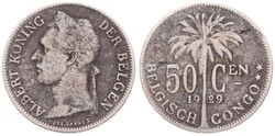 Belgian Congo, Colony, Albert I, 50 Centimes Copper-Nickel 1929/28, ...