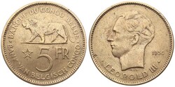 Belgian Congo, Colony, Leopold III, 5 Francs Nickel-Bronze 1936, Head ...