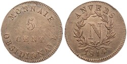 Belgium, Kingdom, Antwerpen (Siege of Antwerp), Napoleon, 5 Centimes ...