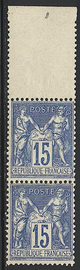 VARIETES SUR CLASSIQUES - ** - N°90 - 15c bleu - paire verticale - ...