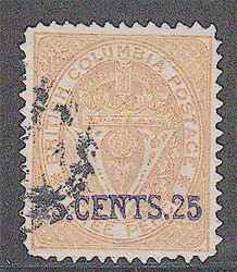 COLOMBIE - O - Col. Britanique - N°15 - 25c s/3p jaune orange - TB