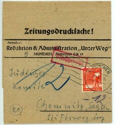 Arbeiter - 8 Pfg. auf Zeitungsdrucksache (Streifnand) nach Chemnitz, ...