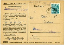 Fünfjahrplan - EF 10 Pfg. Odr. auf Expressgutkarte von "JESSEN 17.10 ...