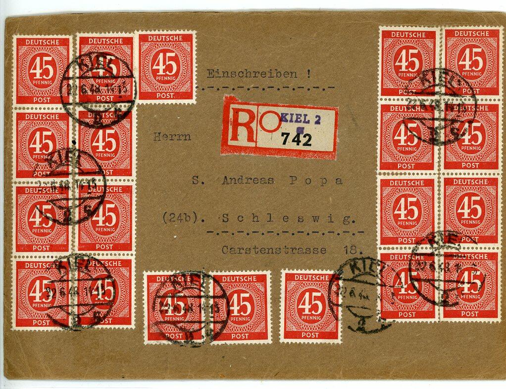 Ziffern - 24x 45 Pfg. als portogenaue Mehrfachfrankatur durch ...