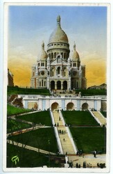 Paris (Farnkreich) - 1935, color. AK "Sacre-Coeur", rücks. Freim ...