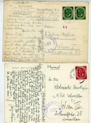 Posthorn - zwei Auslandspostkarten nach Wien, dabei MEF 10 Pfg. ...