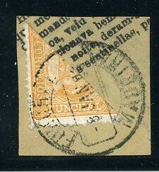 Funchal - 1892, Freim.-Ausg. Carlos 5 R. gelb diagonal halbiert auf ...