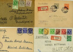 1945/46 - AM-Post, 4 Belege dabei R-Brief mit MiF Kontrollrat 42 Pfg. ...