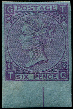 6d SG 109, Pl.9 IMPERF ON ‘DR.PERKINS BLUED PAPER’, fine four ...