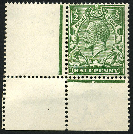 ½d SG 351 ‘Green’ VARIETY, ON ‘THICK PAPER’, U/M, corner ...