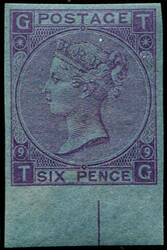 6d  SG 109,  Pl.9  IMPERF ON ‘DR.PERKINS BLUED PAPER’, fine four ...