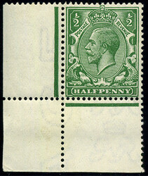 ½d SG 356 VARIETY ‘BRIGHT COBALT GREEN’ U/M, corner marginal, ...