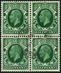 ½d SG 439 ‘HORN’ VARIETY IN BLOCK OF FOUR, VFU (Top R/H copy), ...