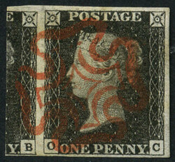 1d Pl.1a ‘OC’ BRILLIANT USED, four fine-gigantic margins with ...