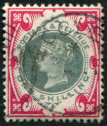 1/- SG 214 VARIETY, ‘GREEN & DEEP-CARMINE’ VFU, ‘Eccles.1902’ ...