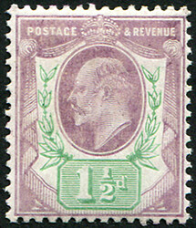 1½d SG 223 VARIETY, ‘VERY PALE PURPLE AND GREEN'(C) U/M, pristine ...