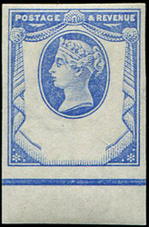 1½d SG 198 IMPERF ‘REPLY PAID ESSAY’ IN BLUE of head plate, U/M, ...