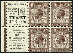 PUC 1½d SG 436cw ‘wmk.inv’ ADVERTISING BOOKLET PANE (NO.5) ...