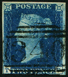 2d Pl.1 ‘TC’ (SG 4 ‘DEEP FULL-BLUE’) superb ‘1844 TYPE ...