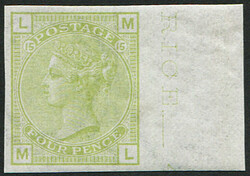 4d SG 152 IMPERF COLOUR TRIAL IN ‘LIGHT SAGE-GREEN’ U/M, sheet ...