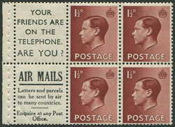 1936 1½d SG 456 ADVERTISING BOOKKLET PANE OF SIX (FIVE U/M) ‘YOUR ...