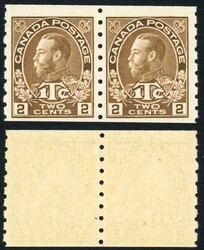 Canada SG241 1c + 2c brown Die 1 Imperf x perf 8 U/M Pair  The ...