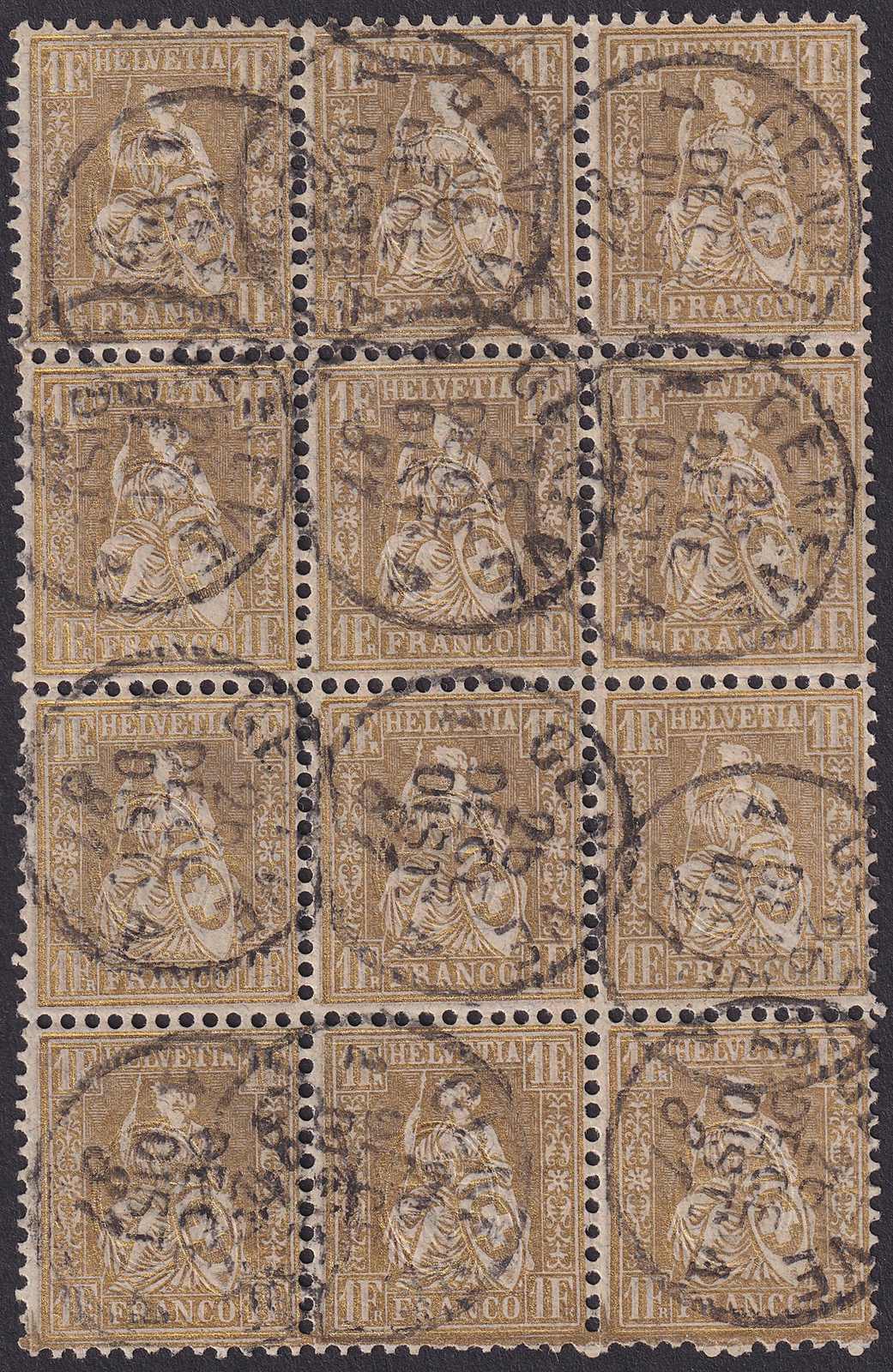 1Fr golden, Nr.52 im 12er Block von GENEVE, wohl eine der grösst ...