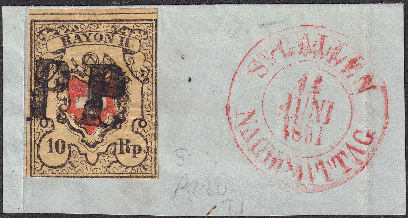 T.5 A2-LO, P.P von St.Gallen, unten links berührt, sonst tadellos, ...