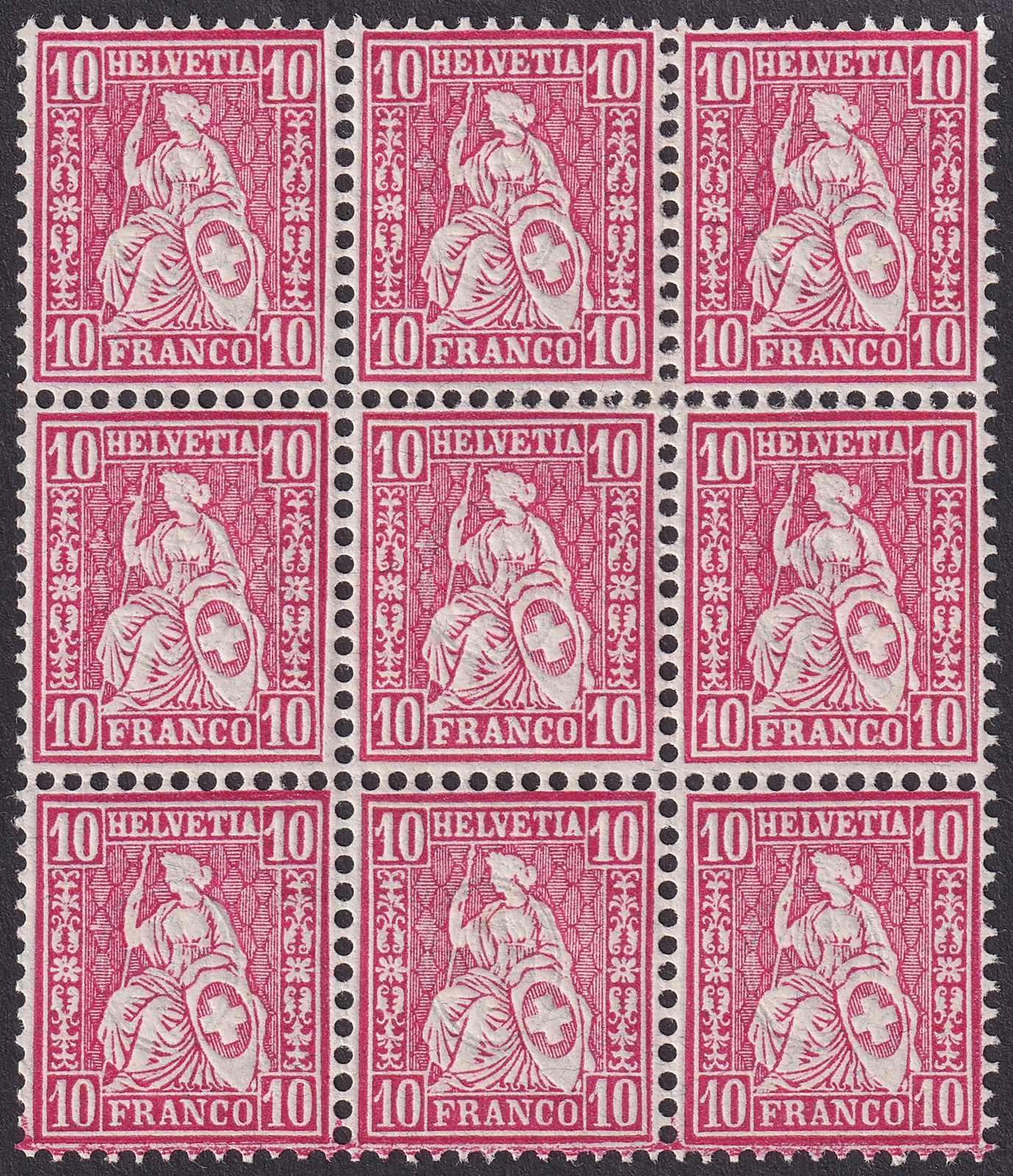 10c rot, Nr.46 ** postfrischer 9er Block, sehr gute Erhaltung ...