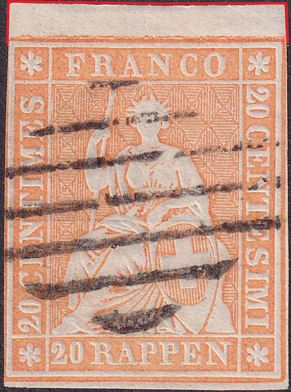 20c orangegelb, 25B (25B1) LUZERNER RAUTE in schwarz ideal zentrisch, ...