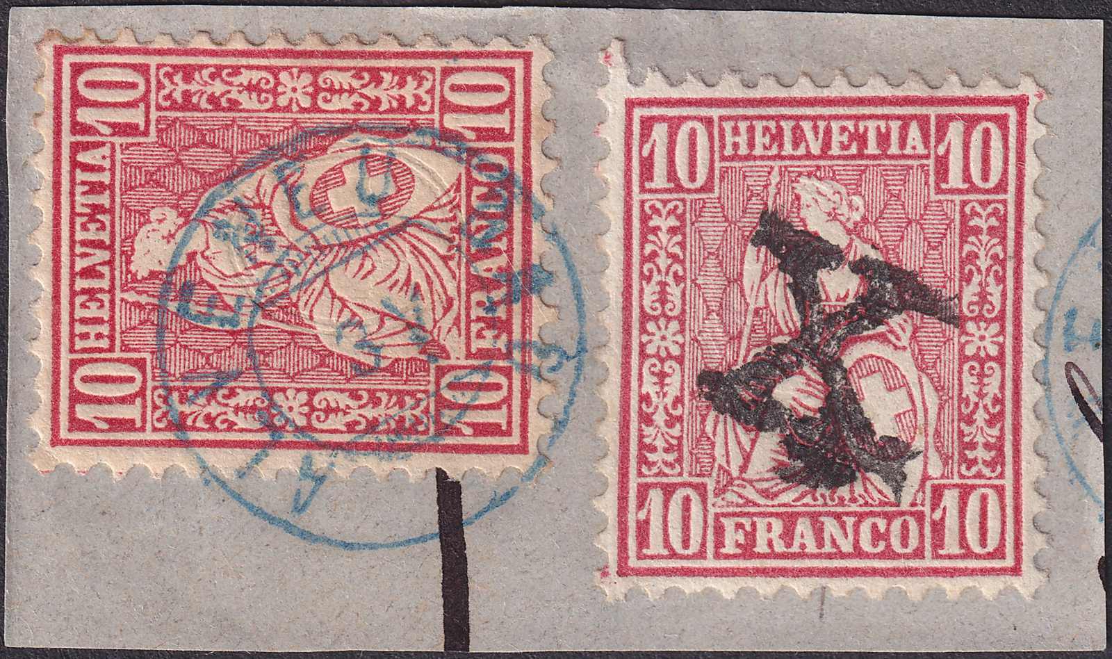 Zwergstempel: ALVENEU BAD 3.V (hellblauer Stempel) Nr.38 zweimal auf ...