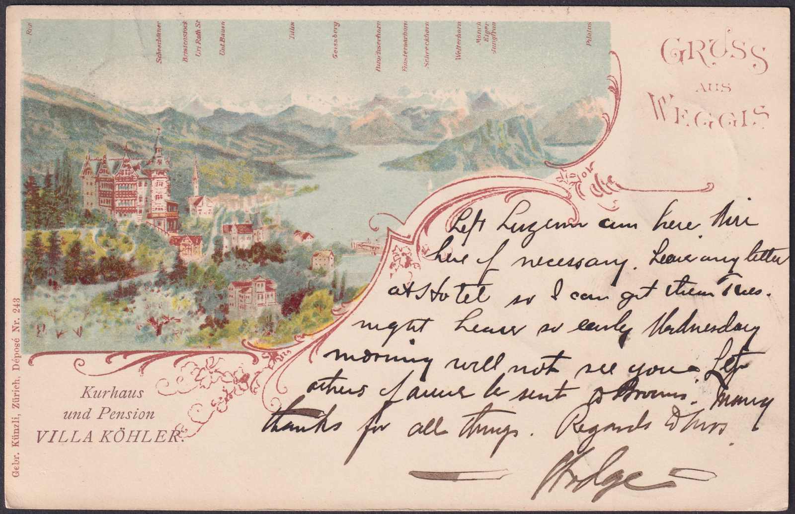 LUZERN, WEGGIS (Villa Köhler) Mit Nr.61B, sauber Litho in sehr guter ...
