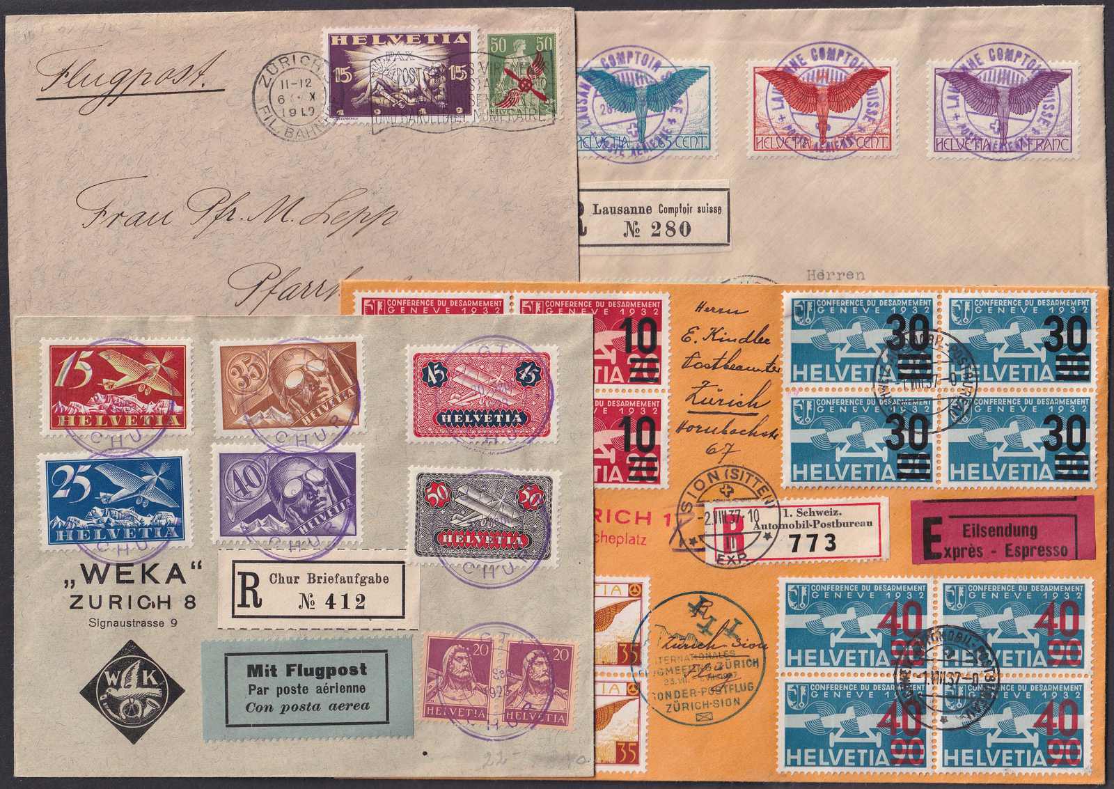 1919-1950, Sammlung von 84 erstklassigen Flugpost-Belegen - alle ...