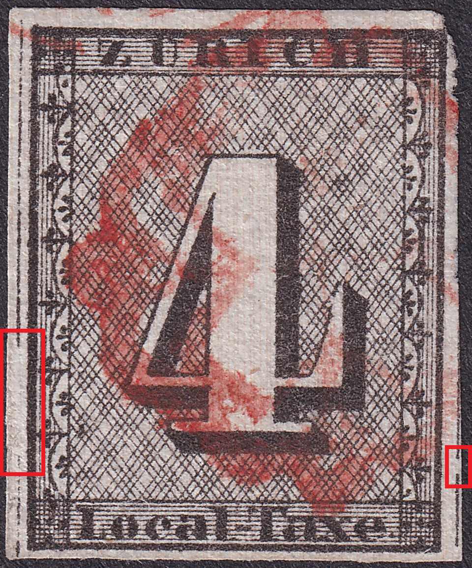 ZÜRICH 4, senkrechte Unterdruck-Linien, Nr.1S mit weissrandigem ...