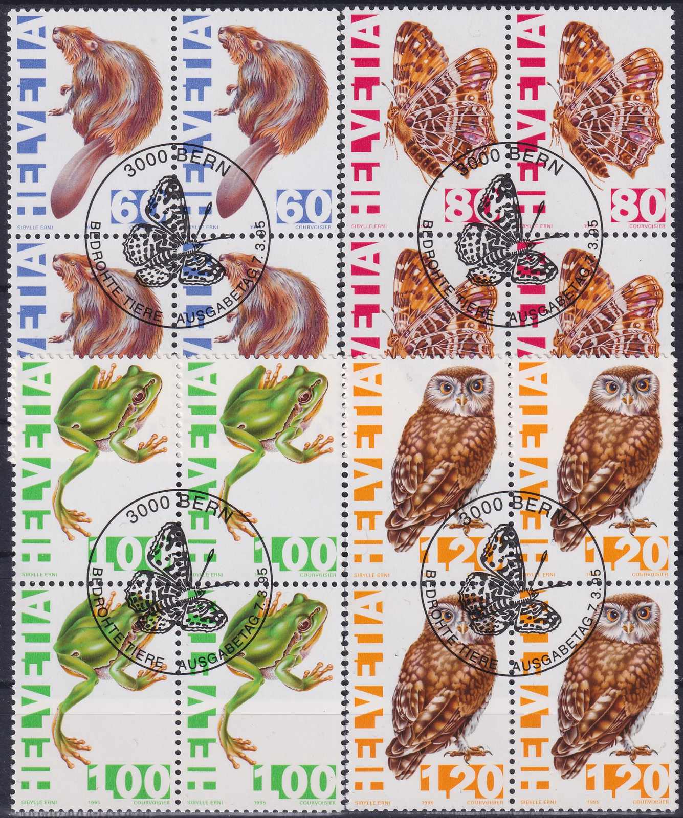 1995, Nr.876-879 Serie: Bedrohte einheimische Tierarten im ...